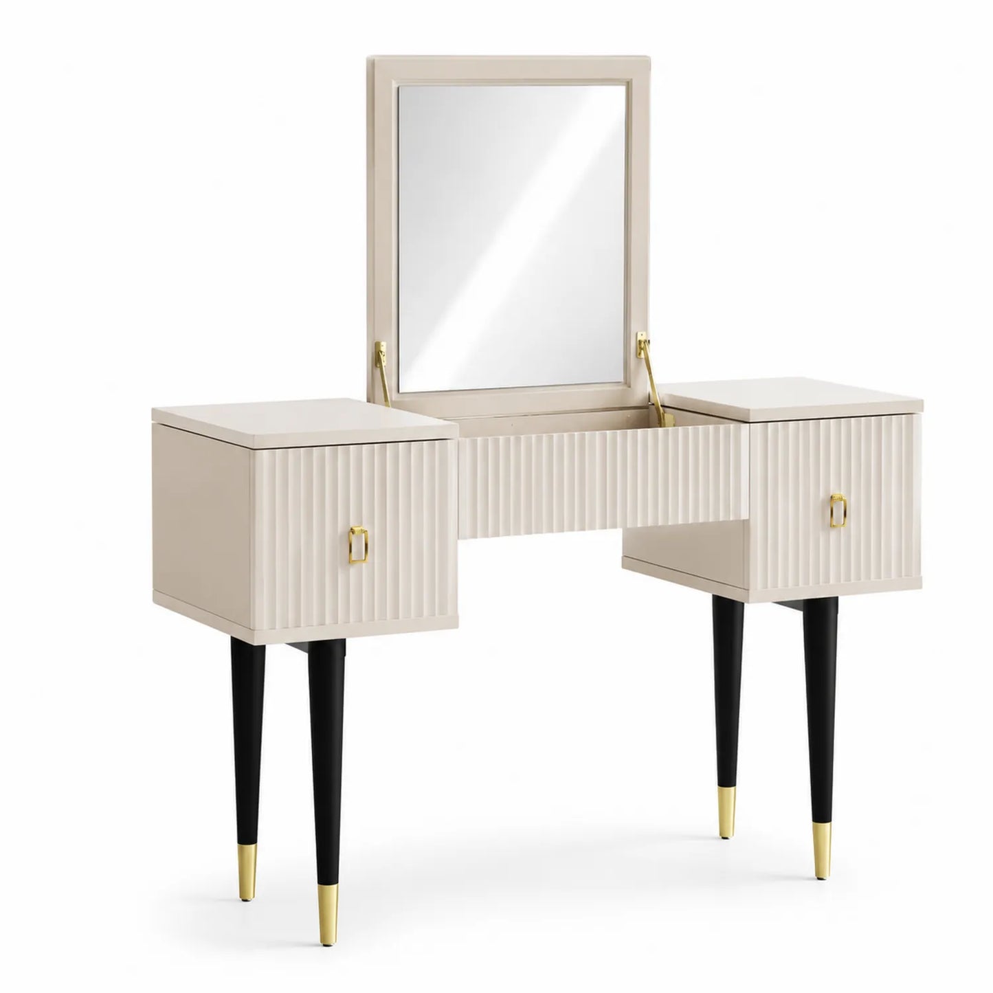 Coiffeuse en bois MDF avec miroir et tiroirs, Beige/Noir