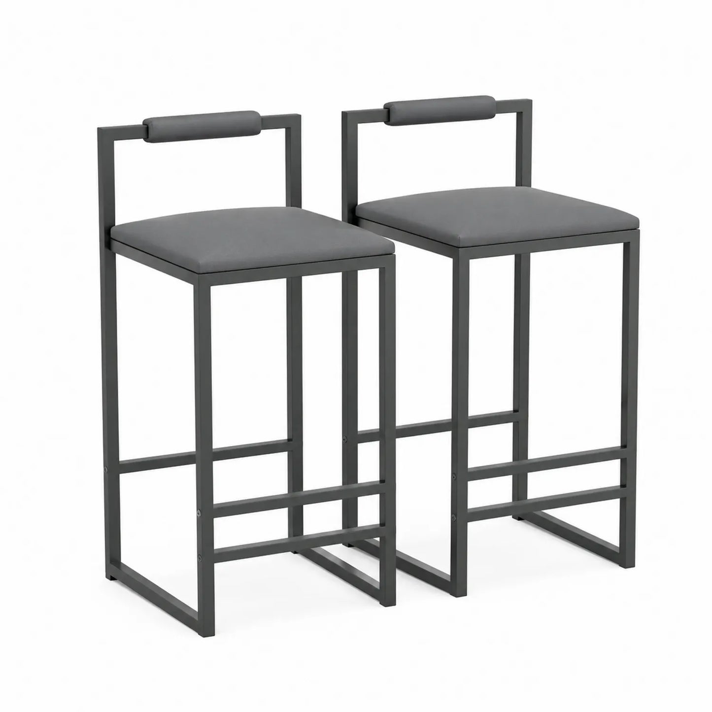 Ensemble de 2 Tabourets de Bar en Métal et PU Gris