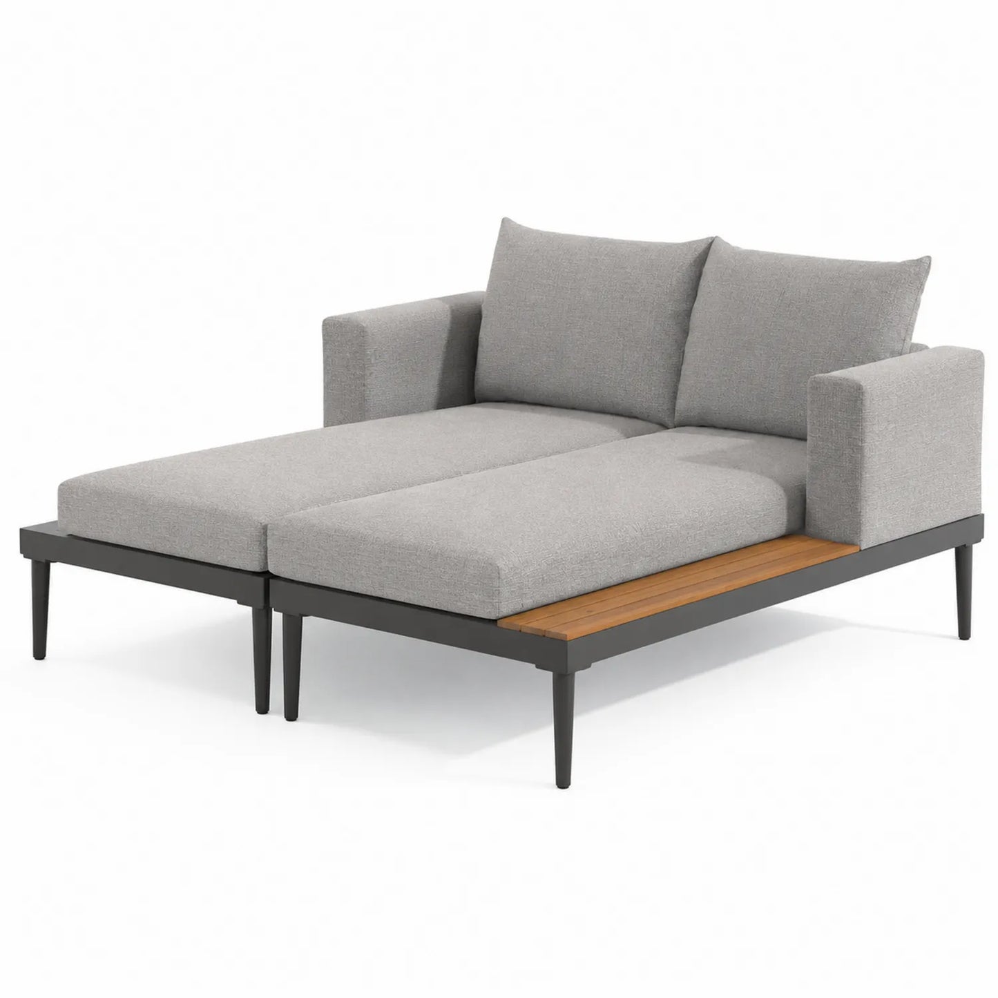 Chaise longue extérieure en aluminium avec coussins en polyester gris