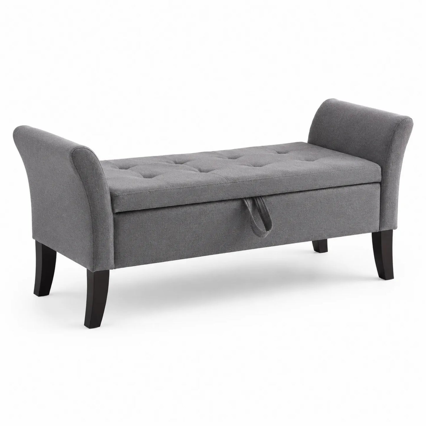 Banc de rangement en bois et lin gris