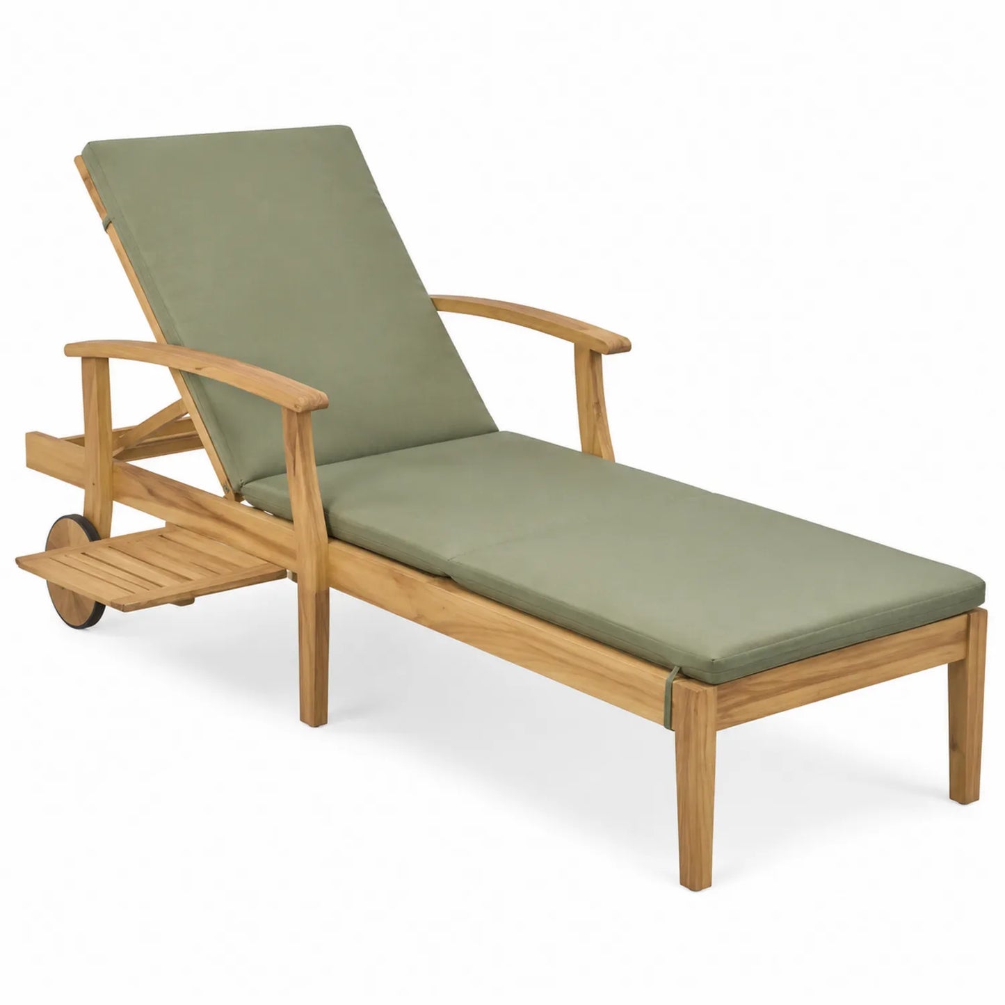 Chaise longue en teck avec coussin vert 200x65x35 cm