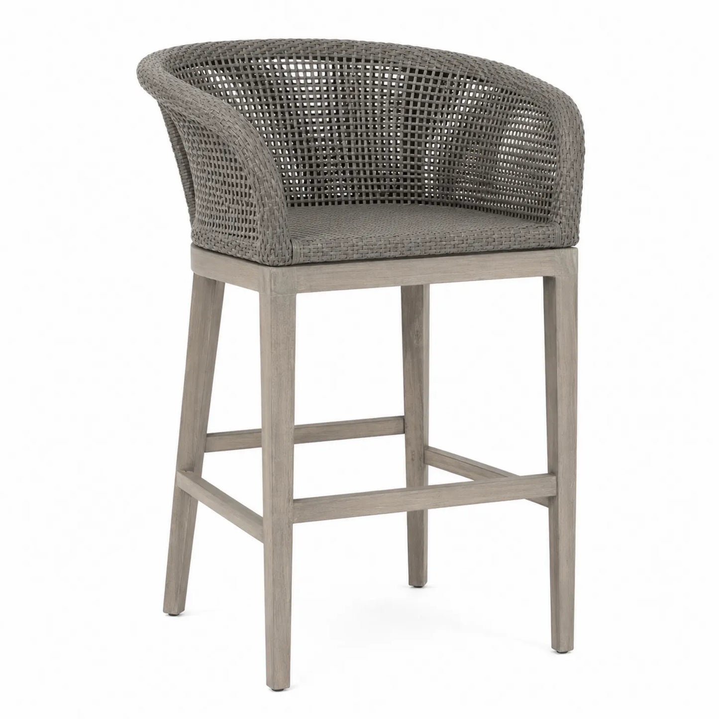 Tabouret de bar en bois et résine tressée gris