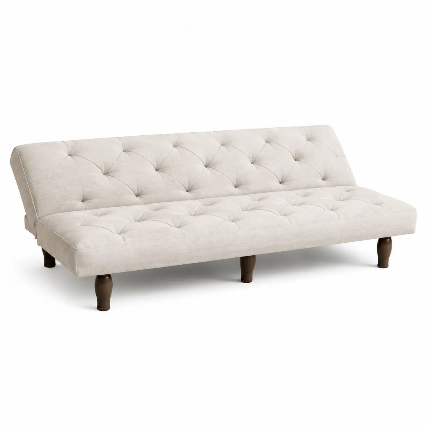 Canapé convertible en tissu beige avec pieds en bois