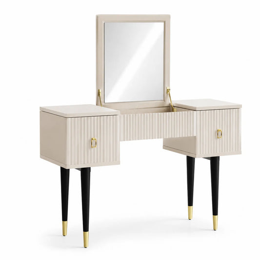 Coiffeuse en bois MDF avec miroir et tiroirs, Beige/Noir