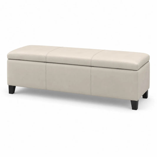 Banc en similicuir beige avec rangement 120x40x45cm