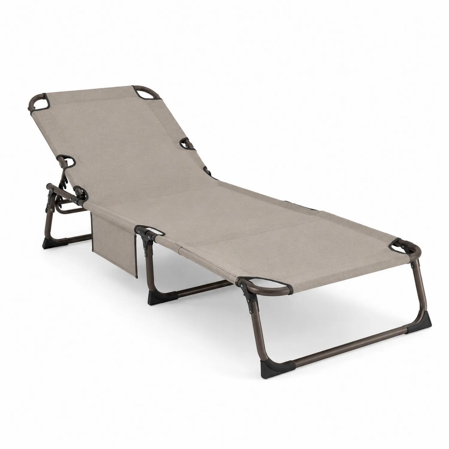 Chaise Longue Pliante en Aluminium et Textilène Beige Réglable