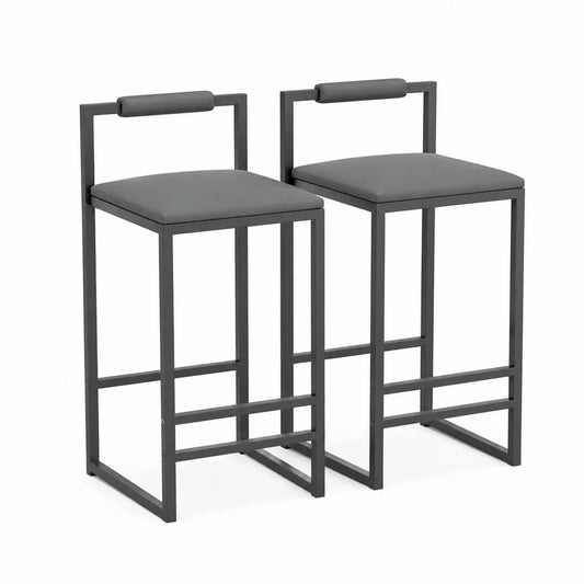 Ensemble de 2 Tabourets de Bar en Métal et PU Gris