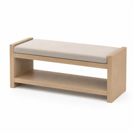 Banc rectangulaire en bois avec coussin beige 120 cm