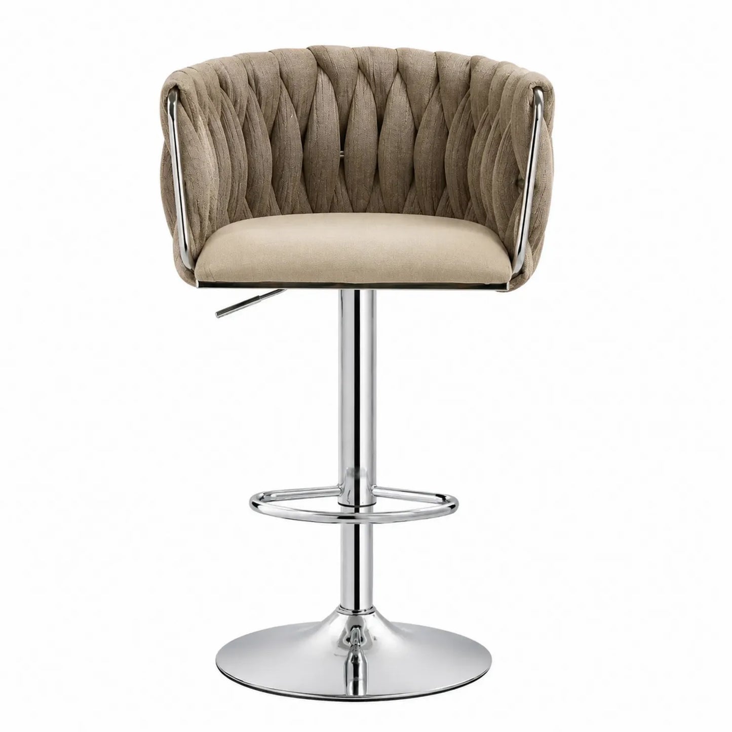 Tabouret de bar réglable en hauteur tissu marron et base métallique chromée