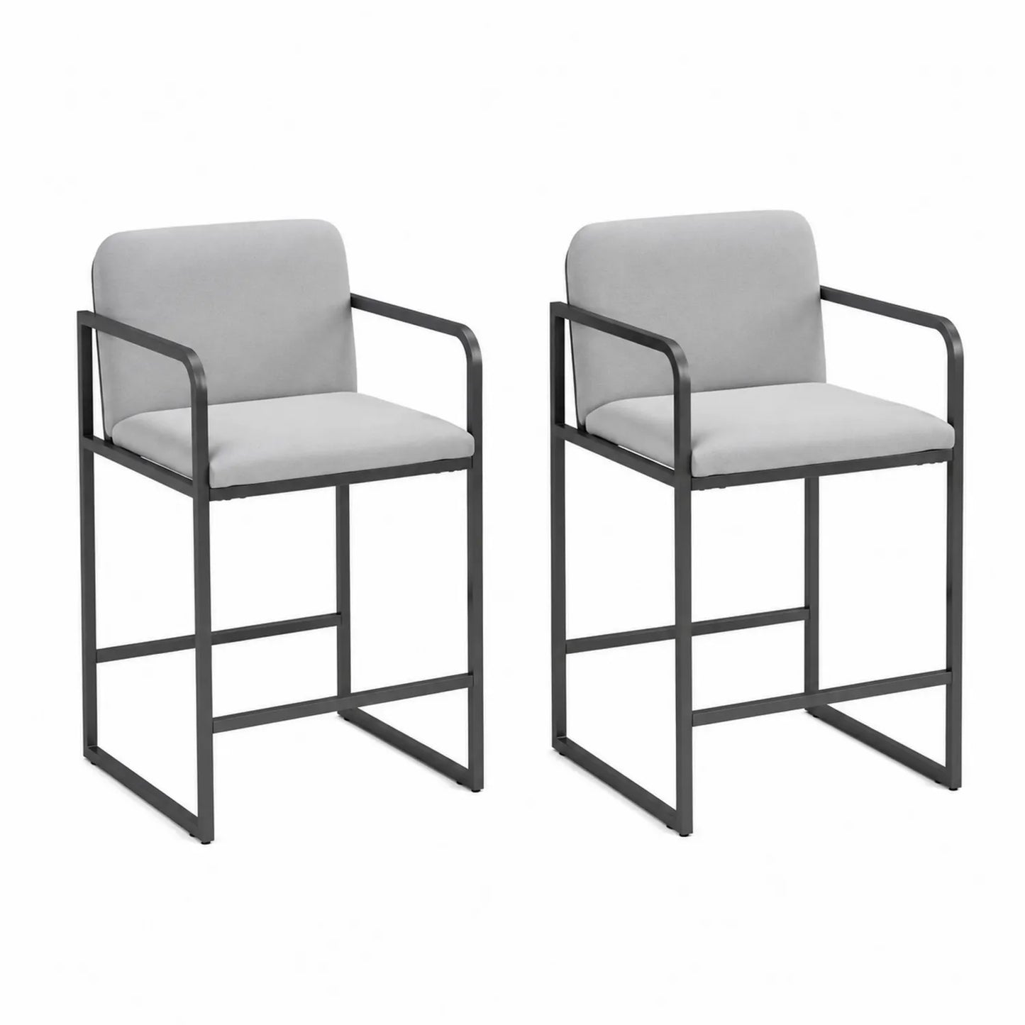 Lot de 2 Tabourets de Bar en Métal et Tissu Gris