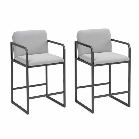 Lot de 2 Tabourets de Bar en Métal et Tissu Gris