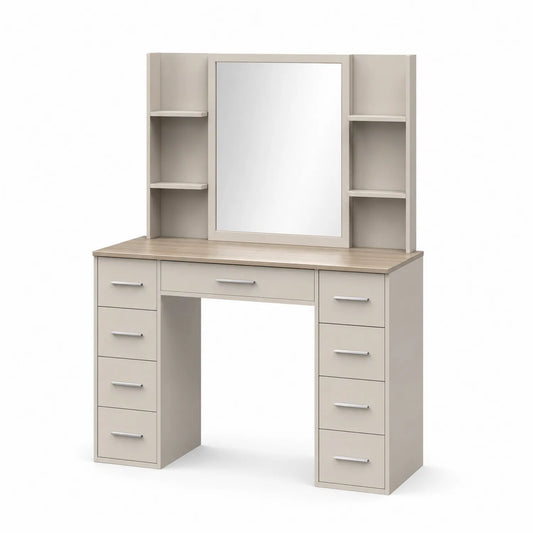 Coiffeuse en Bois avec Miroir et Tiroirs – Beige