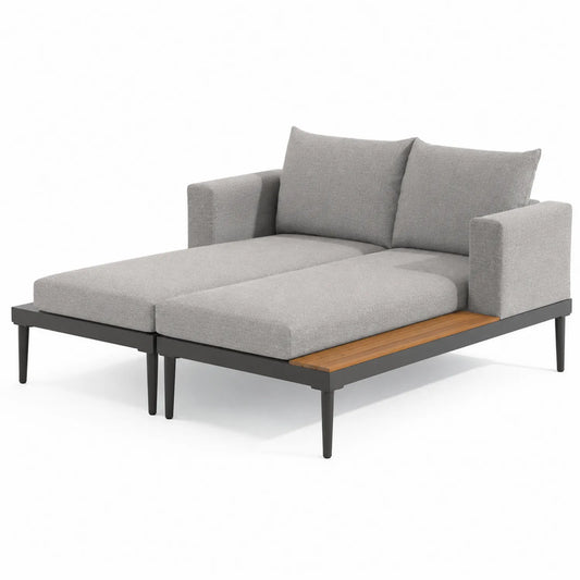 Chaise longue extérieure en aluminium avec coussins en polyester gris