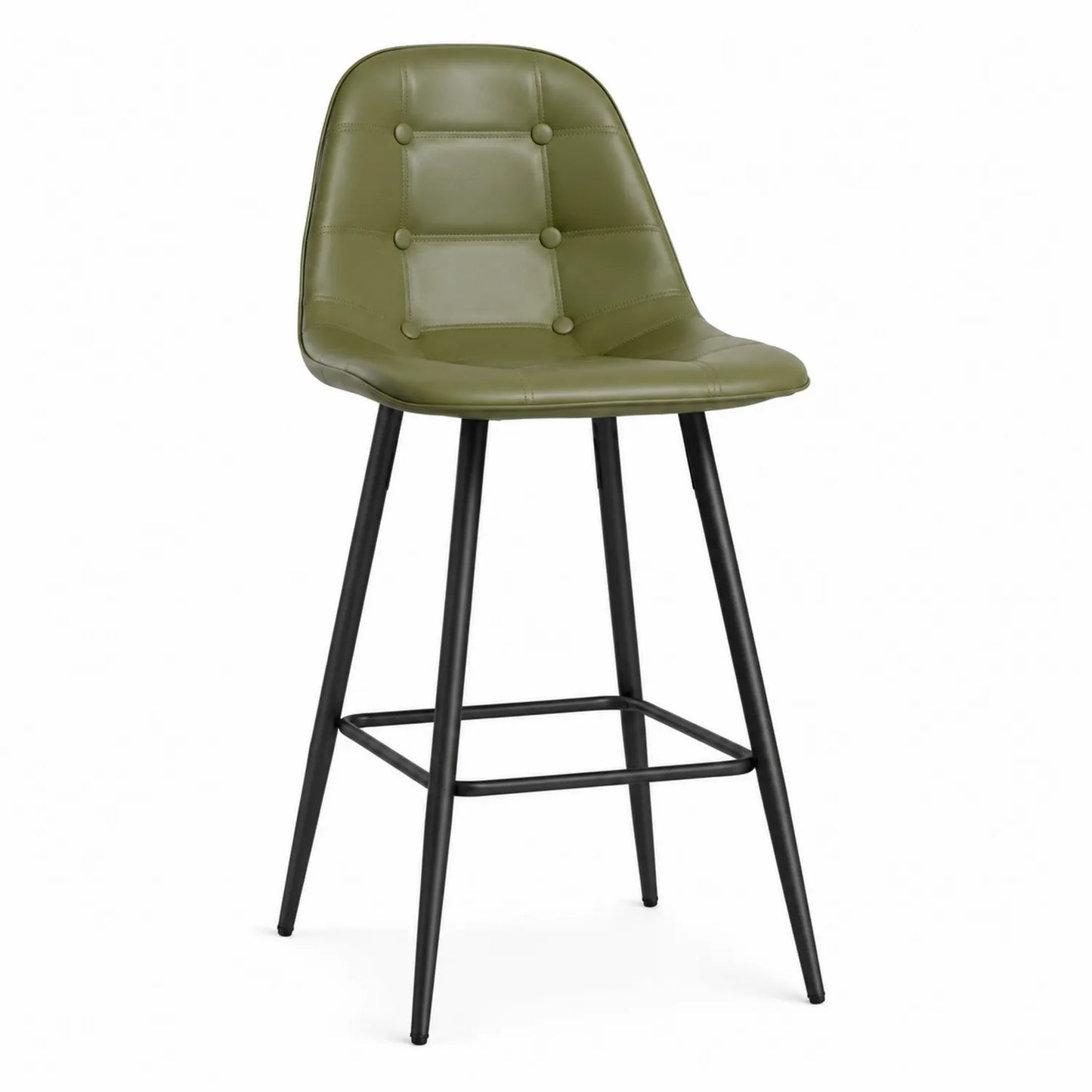 Tabouret de bar en PU vert avec pieds en métal noir