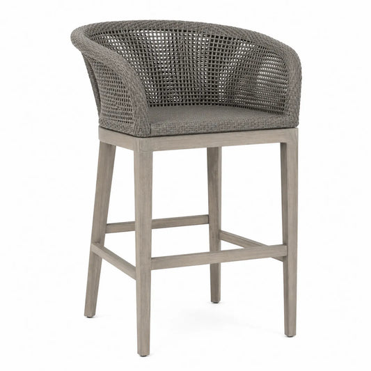 Tabouret de bar en bois et résine tressée gris