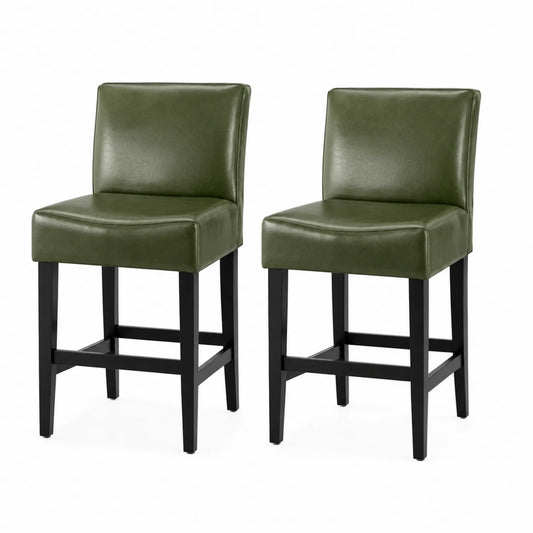 Tabourets de bar en cuir synthétique vert avec structure en bois noir 2 unités