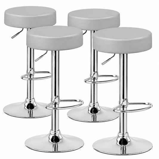 Tabourets de bar réglables en hauteur en cuir synthétique gris et métal chromé